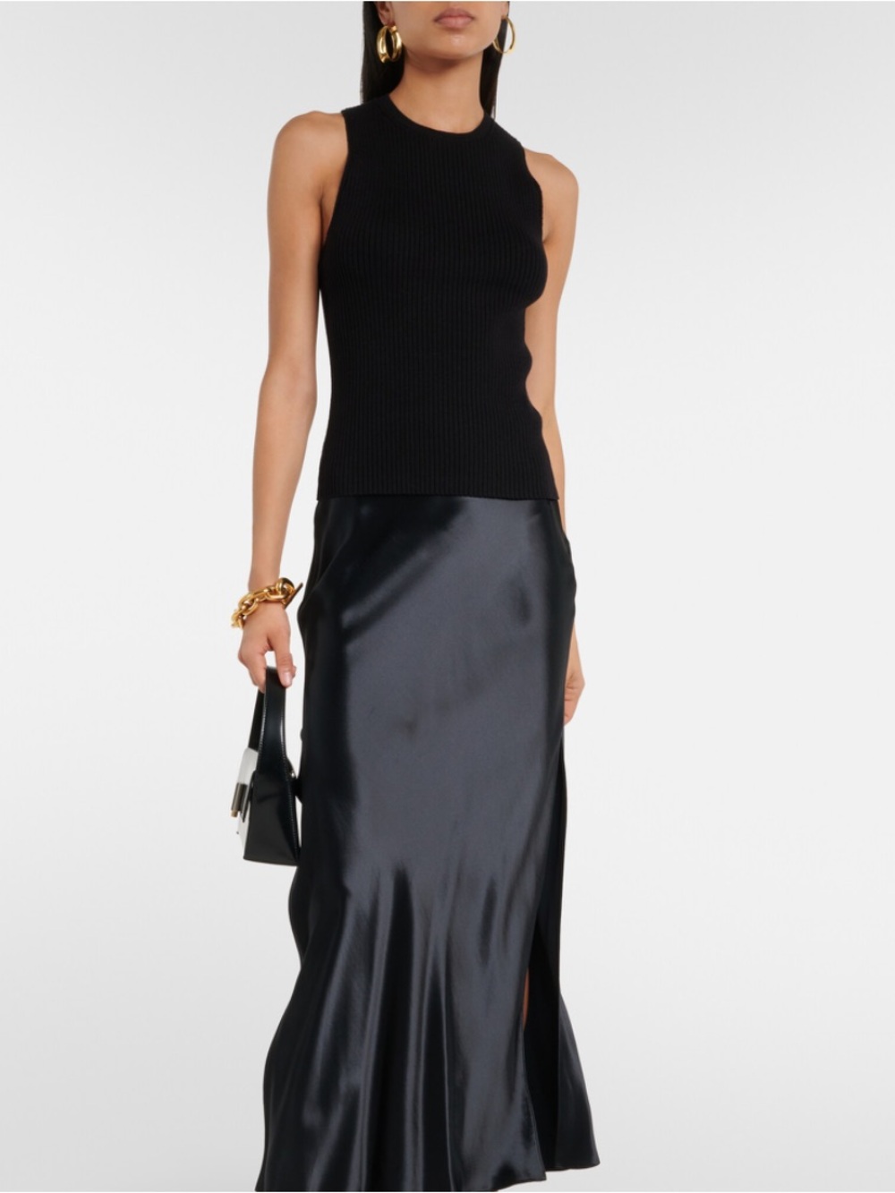 Vince Black Ribbed Knit Tank Top | Small | Luxury Minimalist Essential Stretch